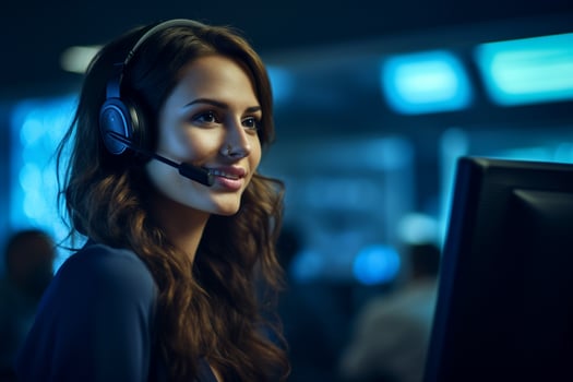 a woman wearing headphones in a call center photo