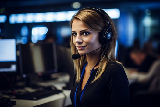 a woman wearing headphones in a call center photo