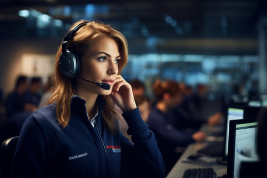 a woman wearing headphones in a call center photo