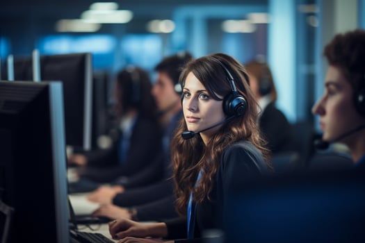 a woman wearing headphones in a call center photo