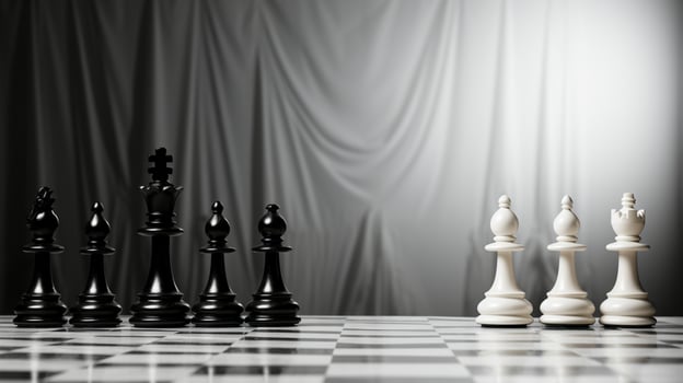 Chess pieces on chessboard, Concept for Leadership, teamwork, partnership, business strategy, decision and competition., AI Generative photo