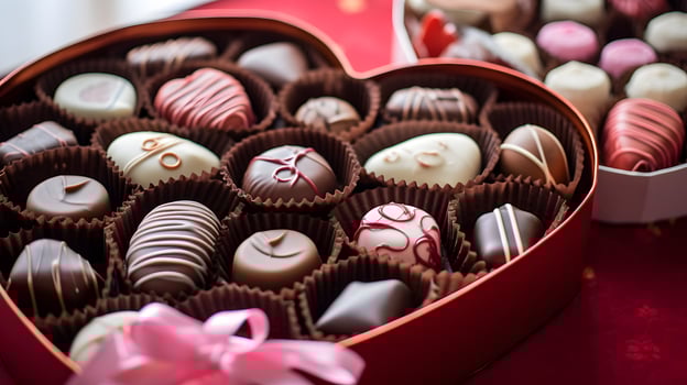 AI generated Valentines day background wallpaper, chocolate love, hearts, romantic roses, Generative AI photo