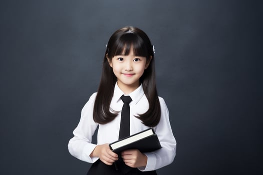 AI generated a little girl in school uniform holding a book photo