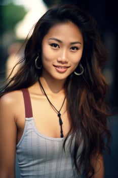 AI generated beautiful smiling young asian woman wearing tank top photo