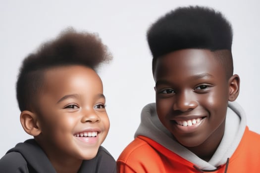 Happy young black skin kids smiling. Concept of children's friendship, happiness, family, kindness. photo