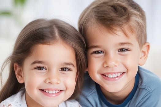 Happy young kids boy and girl smiling. Concept of children's friendship, happiness, family, kindness. photo