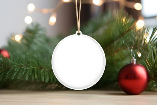 AI generated Blank Round Shape Christmas Ornament, Christmas Ornament Mockup photo