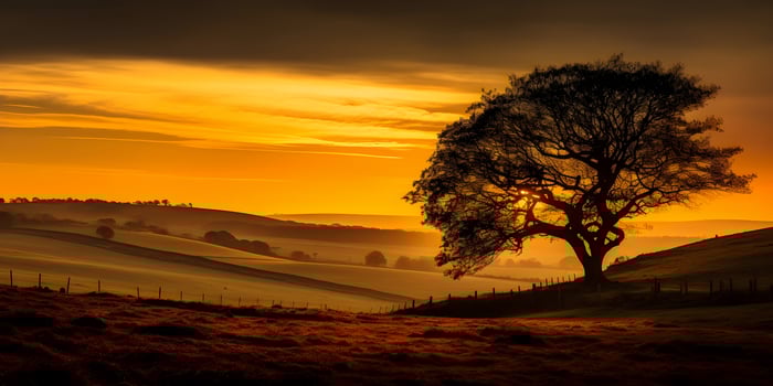 AI generated Autumn Sunset Silhouette. AI Generated photo