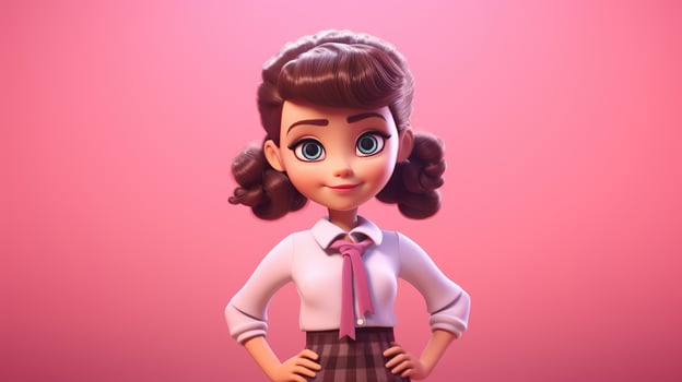 AI generated cute little girl in school uniform with yellow background, Back to School Concept photo
