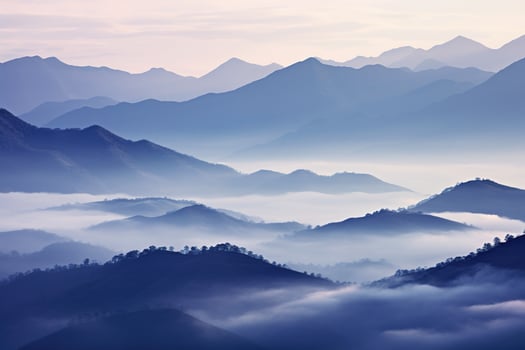 AI generated Beautiful landscape of mountains in foggy morning. Beauty in nature. photo