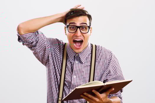 Nerdy man in panic photo