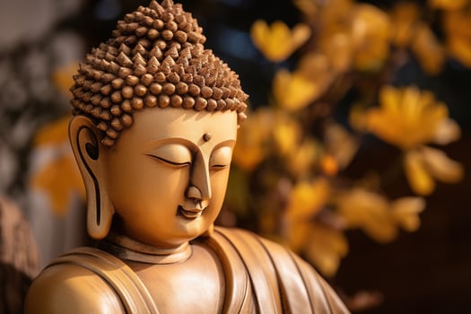 AI generated closeup of Buddha statue in buddhist temple photo
