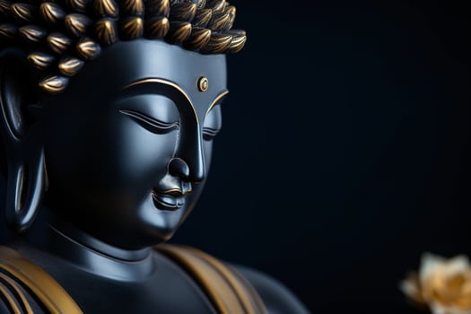 AI generated closeup of Buddha statue in buddhist temple photo