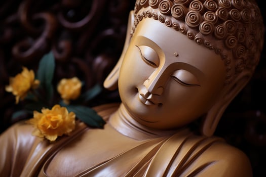 AI generated closeup of Buddha statue in buddhist temple photo