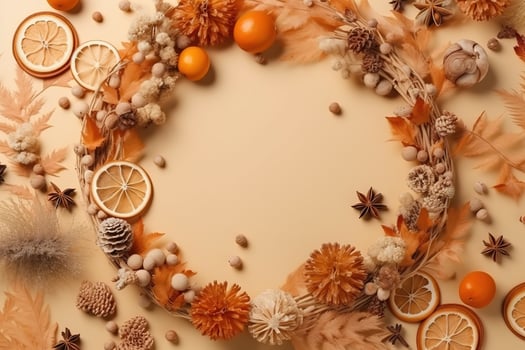 AI generated autumn wreath with orange and brown leaves photo
