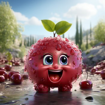 AI generated 3d cartoon realistic cute apple fruit photo