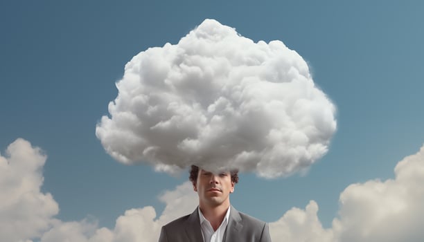AI generated Businessman with clouds above his head photo