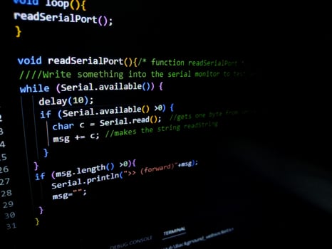 Programming code on a computer screen. Source code photo. Technology background. photo