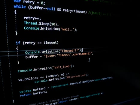 Programming code on a computer screen. Source code photo. Technology background. photo