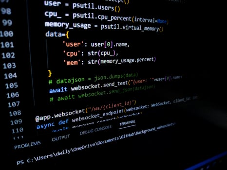 Programming code on a computer screen. Source code photo. Technology background. photo