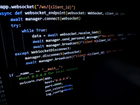 Programming code on a computer screen. Source code photo. Technology background. photo