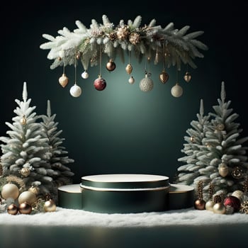 AI generated ai generative, podium display for Merry Christmas or happy New Year background photo