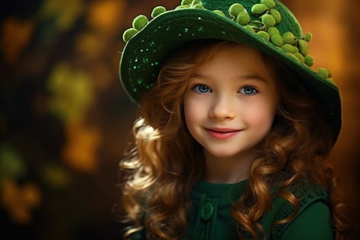 AI generated Portrait of a beautiful little girl in a green hat.St. Patrick's Day Concept photo