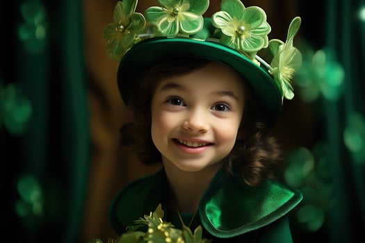 AI generated Portrait of a beautiful little girl in a green hat.St. Patrick's Day Concept photo