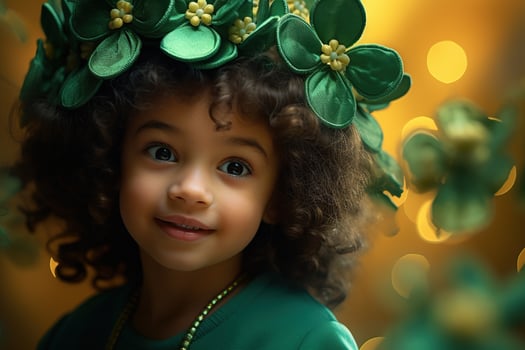 AI generated Portrait of a beautiful little girl in a green hat.St. Patrick's Day Concept photo