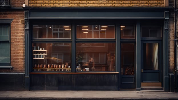 AI generated Generative AI, black exterior cafe, restaurant or shop. Urban building, street facade photo