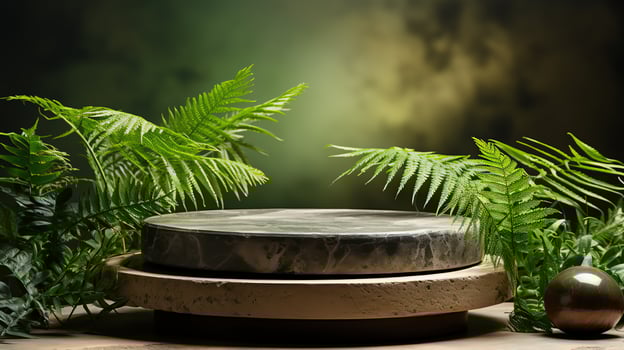 AI generated cosmetic product background Scene with green leaves Simulate the base Generate AI photo