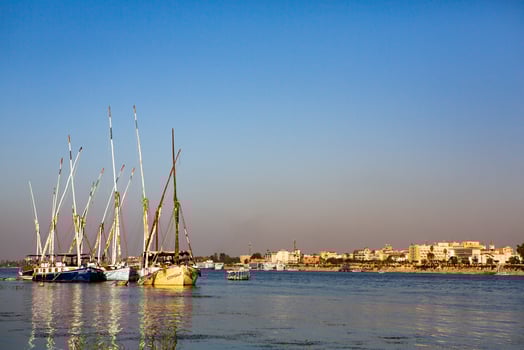 Nile the longest river in Africa. Primary water source of Egypt. Landscape with clear water river. photo