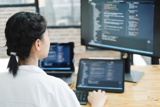 IT Programmer Starts Working on Desktop Computer. photo
