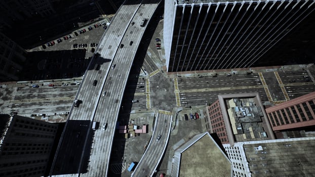 cityscape captured from above, showcasing the vibrant energy of urban life photo