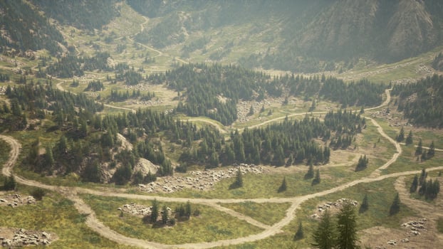 A scenic mountain road as seen from above photo