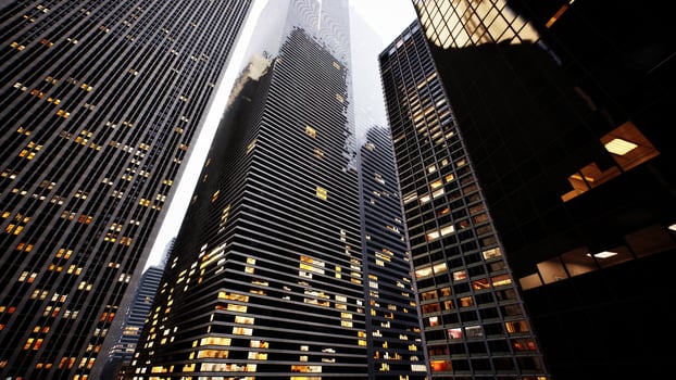 Two skyscrapers standing side by side in a city skyline photo