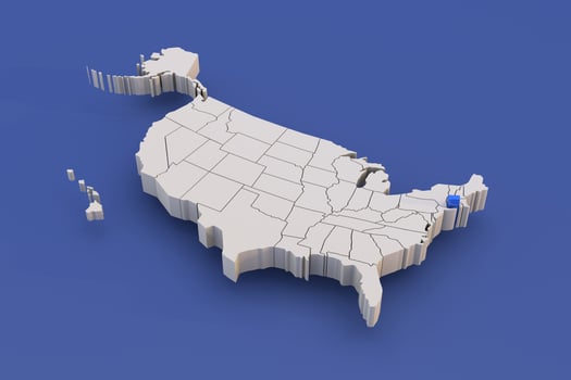 Connecticut state of USA map with white states a 3D united states of america map photo