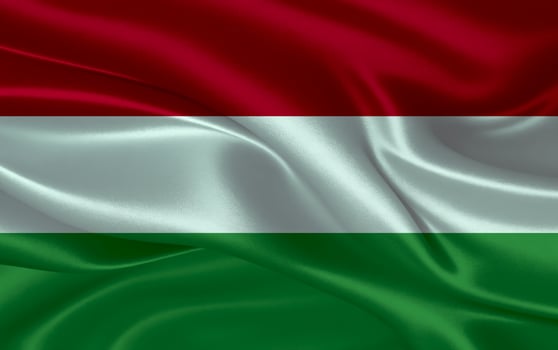 3d waving realistic silk national flag of Hungary. Happy national day Hungary flag background. close up photo