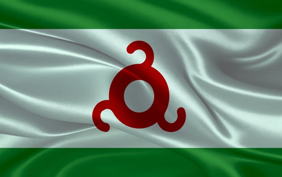 3d waving realistic silk national flag of Ingushetia. Happy national day Ingushetia flag background. close up photo