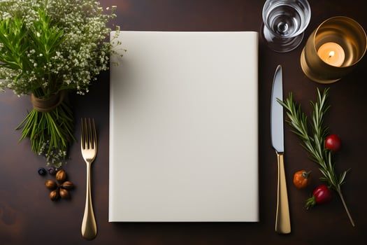 AI generated Mockup Blank Paper on Restaurant Table, Logo Showcase photo