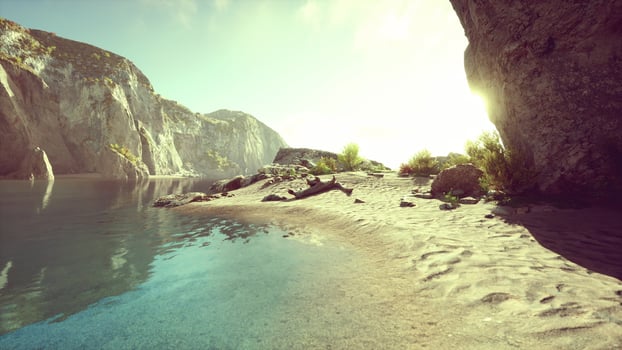 water level to the steep coastal cliffs of the coast of the sea lagoon photo