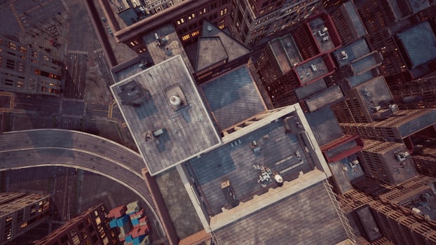 Aerial view of Midtown Manhattan at sunset photo