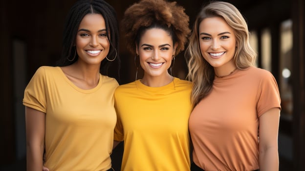 AI generated Young female group happy and smiling together photo