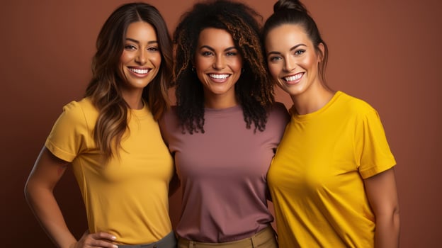 AI generated Young female group happy and smiling together photo
