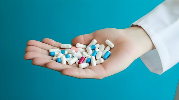 AI generated Various pills in hand photo
