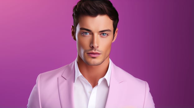 AI generated Happy and Attractive Man Wearing Pastel Color Suit with Beautiful Vibrant Background photo