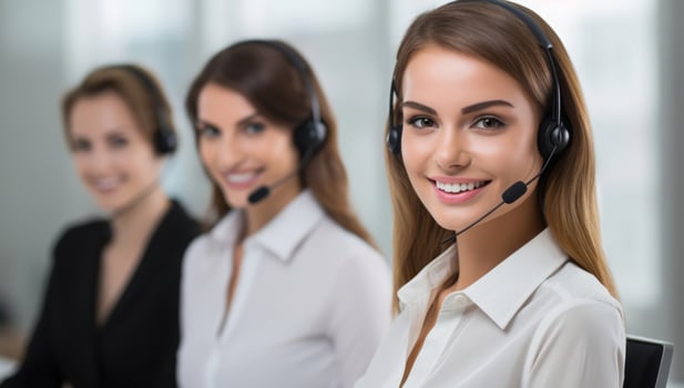 AI generated Woman phone headset office operator support business photo