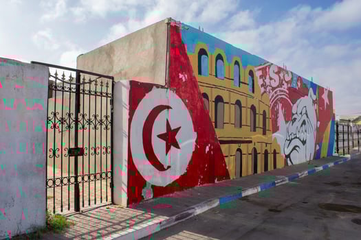 6.11.23 El Jem, Tunisia Street art  Political Graffiti on walls in City of El Jem Tunisia photo
