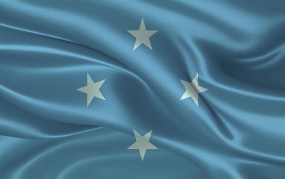 3d waving realistic silk national flag of Micronesia Federated state. Happy national day Micronesia Federated state flag background. close up photo