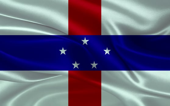 3d waving realistic silk national flag of Netherlands Antilles. Happy national day Netherlands Antilles flag background. close up photo